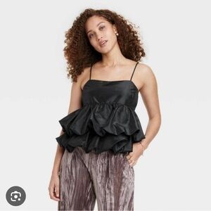 A New Day Black Ruffled Tiered Camisole